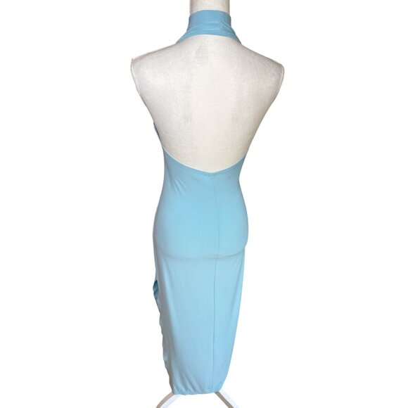 Norma Kamali Halter Turtle Side Slit Gown in Powder Blue X-Small Womens Dress - Picture 8 of 16